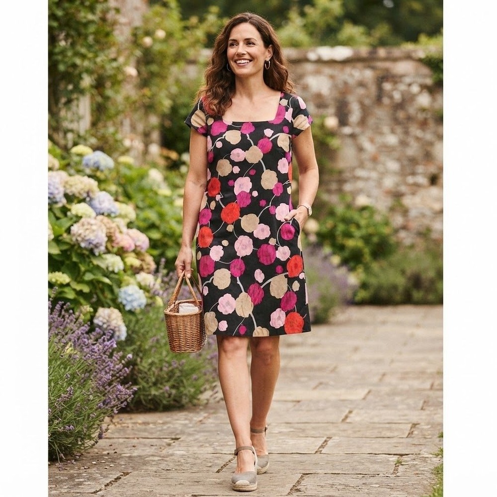 Fenn Wright Manson Wool Floral Shift Dress UK14 US 10 Black Pink Mod Party Event